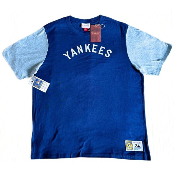 MITCHELL & NESS Men's Navy MLB New York Yankees Color Blocked Tee Size XL NEW - Picture 1 of 5